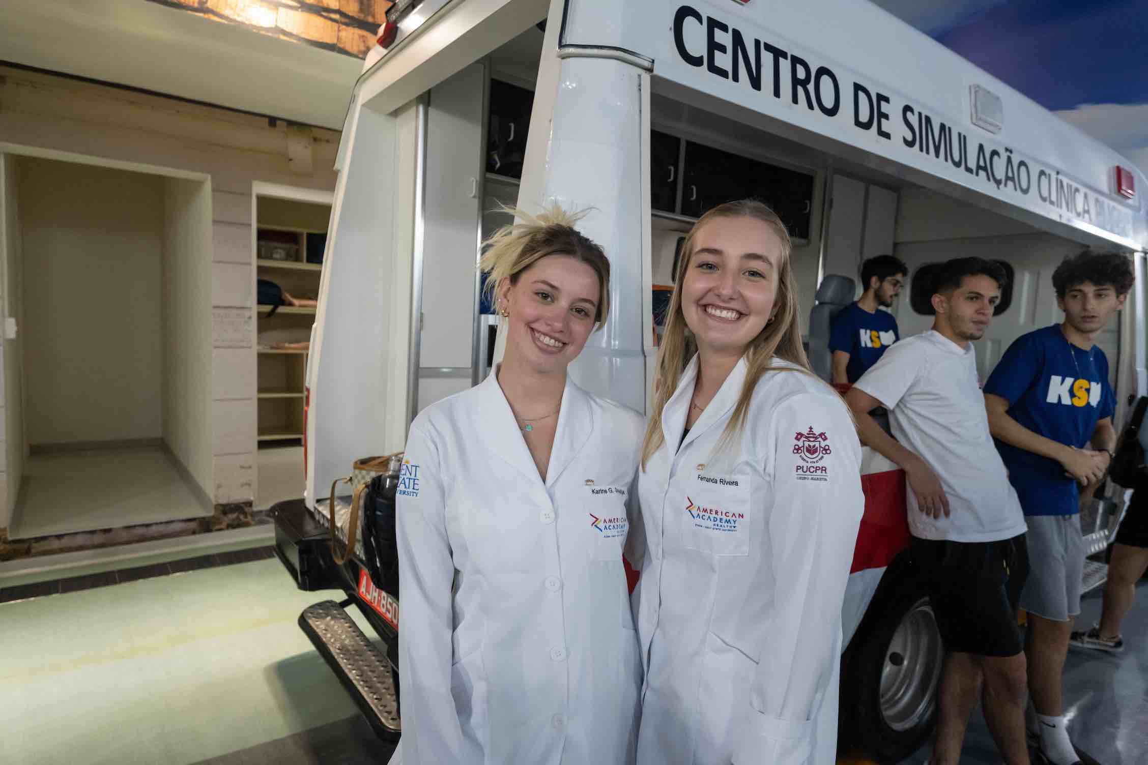 American Academy students taking part in CPR training at PUCPR's medical school