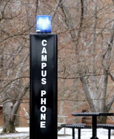 A "blue light" emergency phone on Kent State's campus