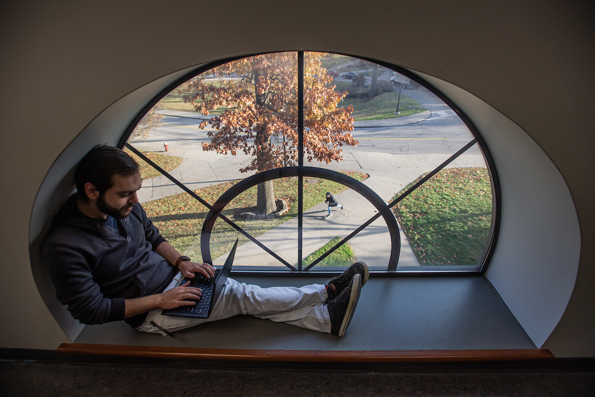 Kent State student on laptop