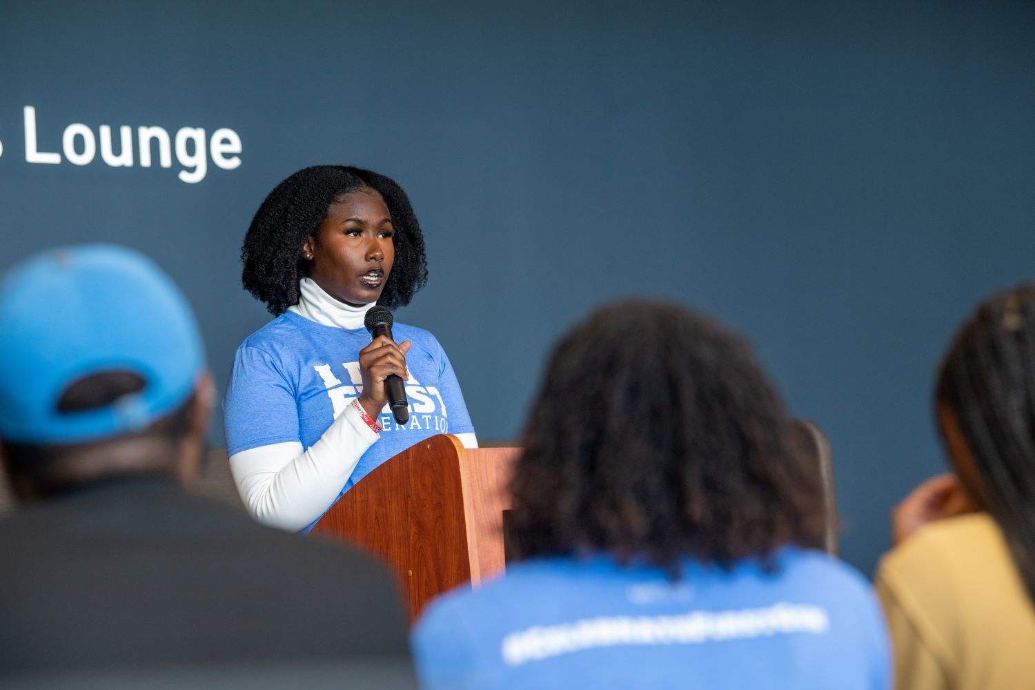 Lillah Tolbert, a senior psychology major, shared her story as first-generation college student.