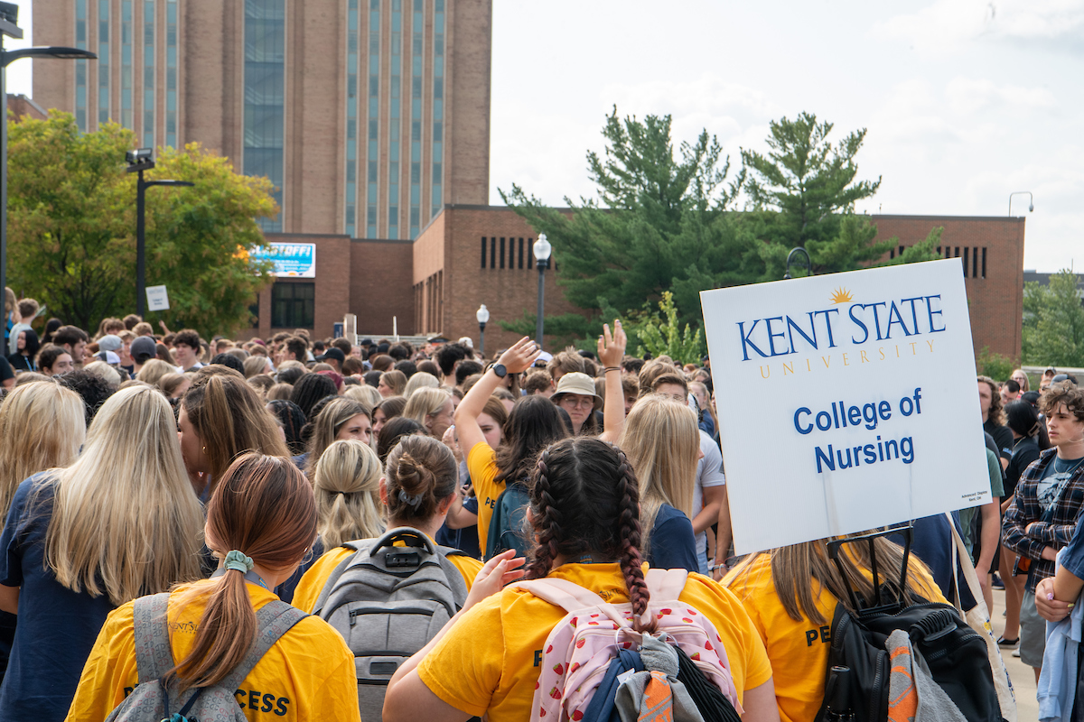 New Kent State University students make their way to the Memorial Athletic and Convocation Center for 2023 Convocation. New Kent State University students make their way to the Memorial Athletic and Convocation Center for 2023 Convocation.
