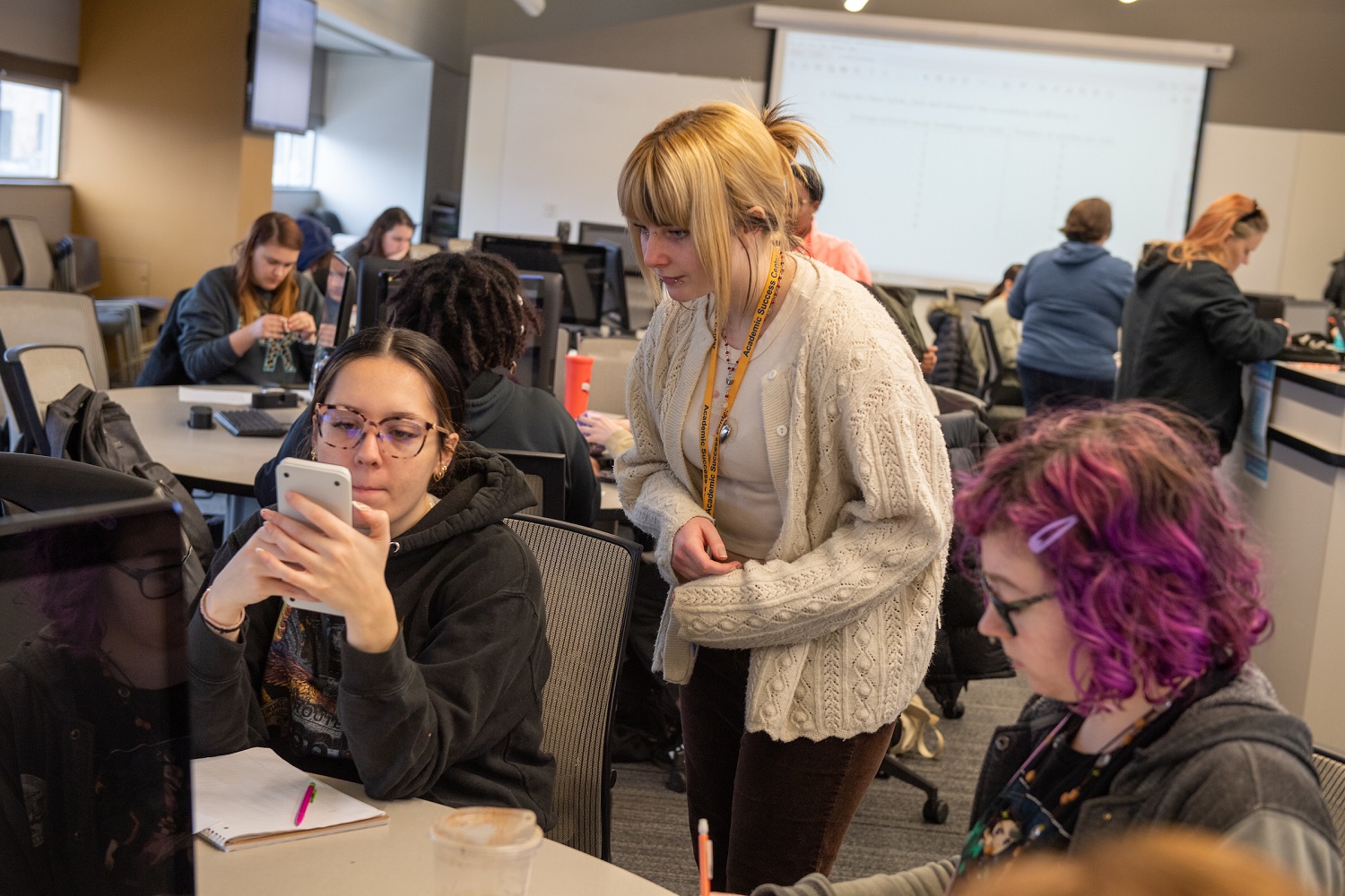 Students interacting in the Scale Up Lab in the Math and Computer Science Building