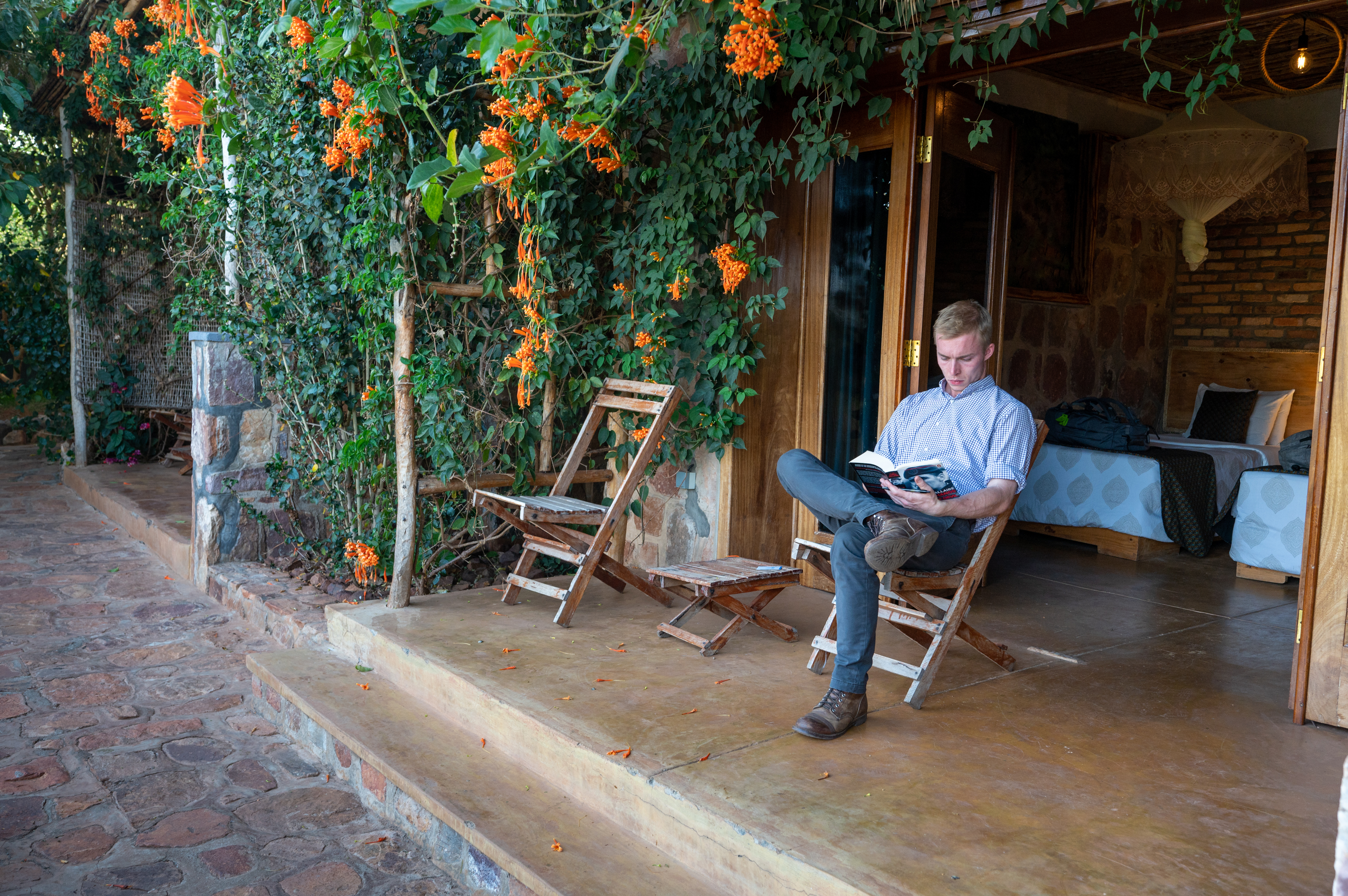 ҹ糡 student Miles Listerman spends some quiet time during his study-abroad trip to Kigali, Rwanda.