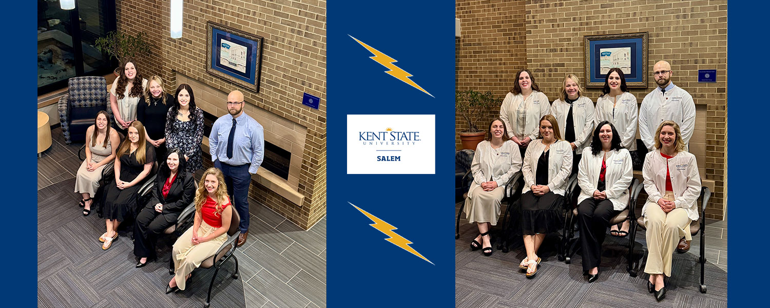 Receiving their nursing pins at the Kent State Salem Campus pinning ceremony were (front, from left) Nina Wilps, Cheyenne Peckham, Sundra Sacconi, Kennedy Seaman; and (back, from left) Caitlyn McTrusty, Isabella Baird, Makenna Coie and Jordan Kyser.