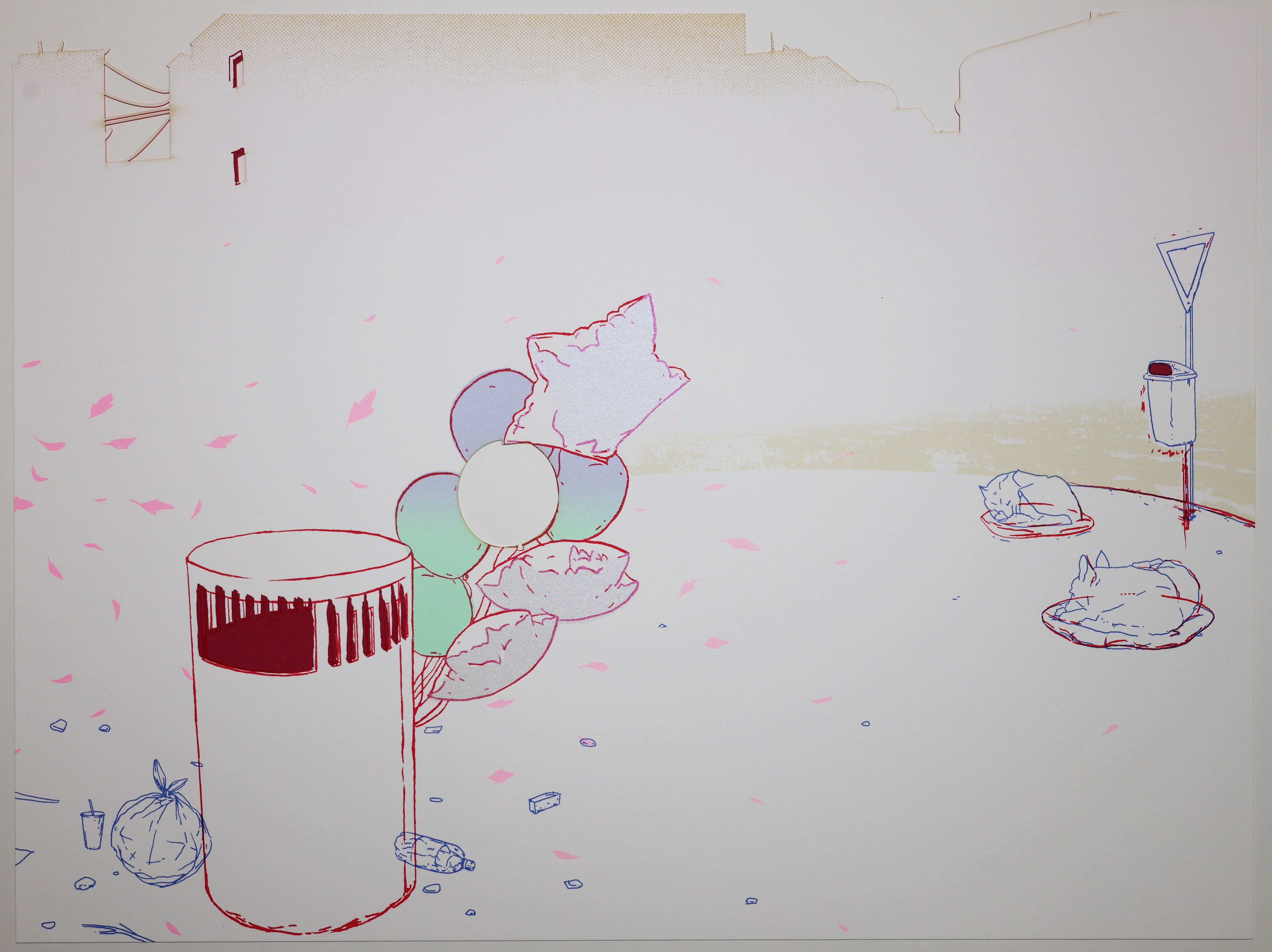 10-color screen print, laser cut elements