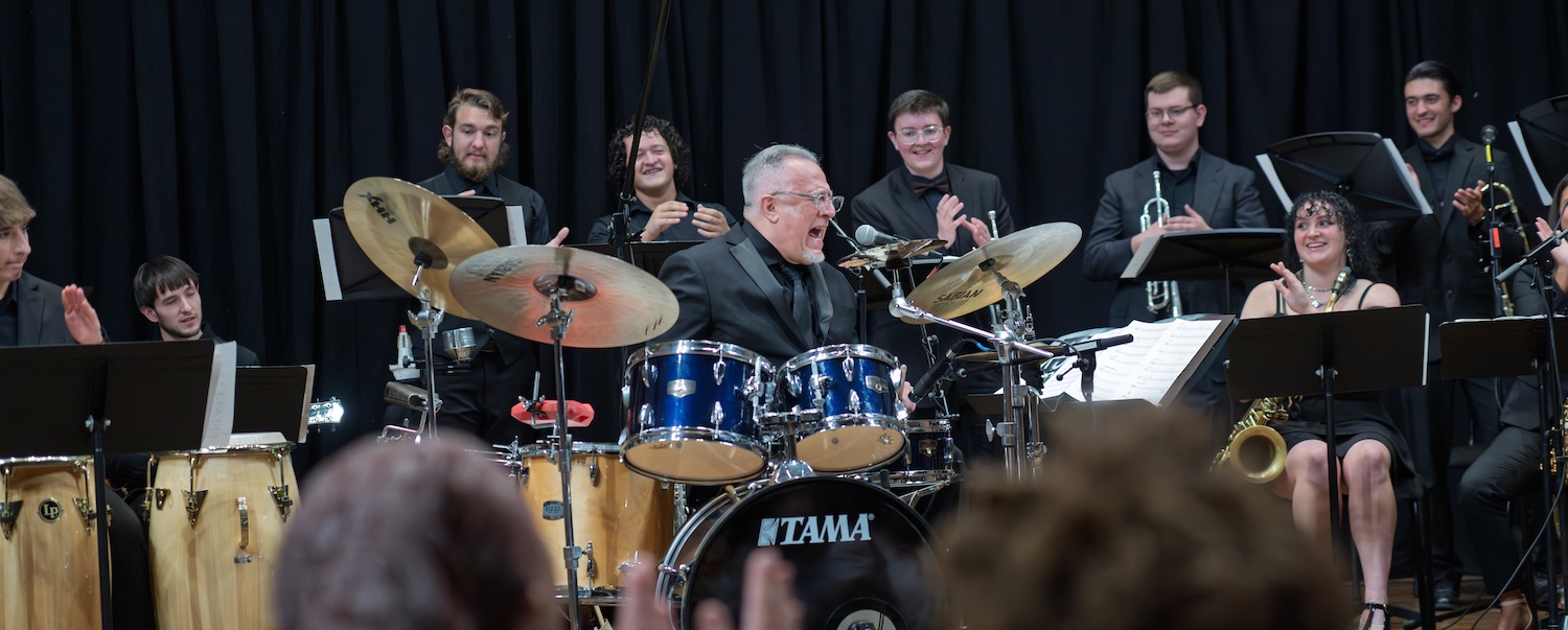 2025 Sanabria plays drums at Concert in Ludwig Recital Hall