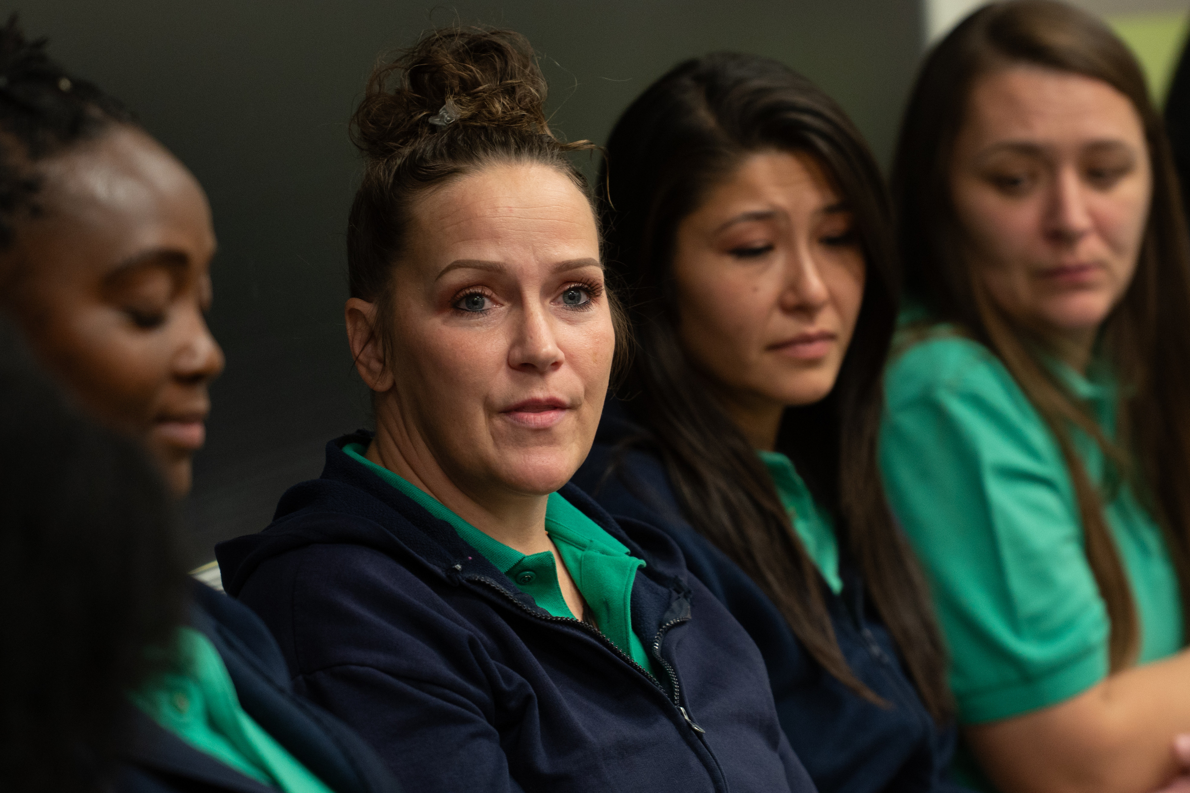 Incarcerated women from the Northeast Reintegration Center (NERC) speak to the Women in Crime & Justice class led by Susan Kunkle, Ph.D. in Merrill Hall in November 2025