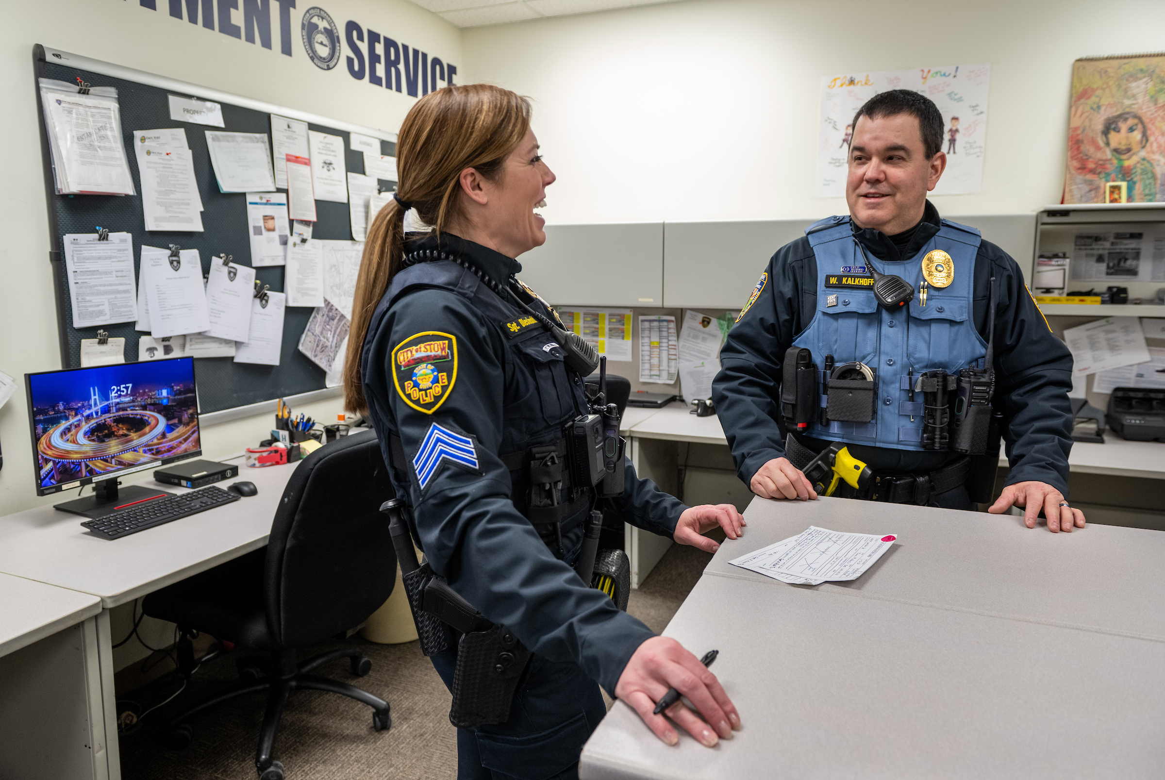 William Kalkhoff (right) with Sergeant Olesinski (left) in the Stow Police Department