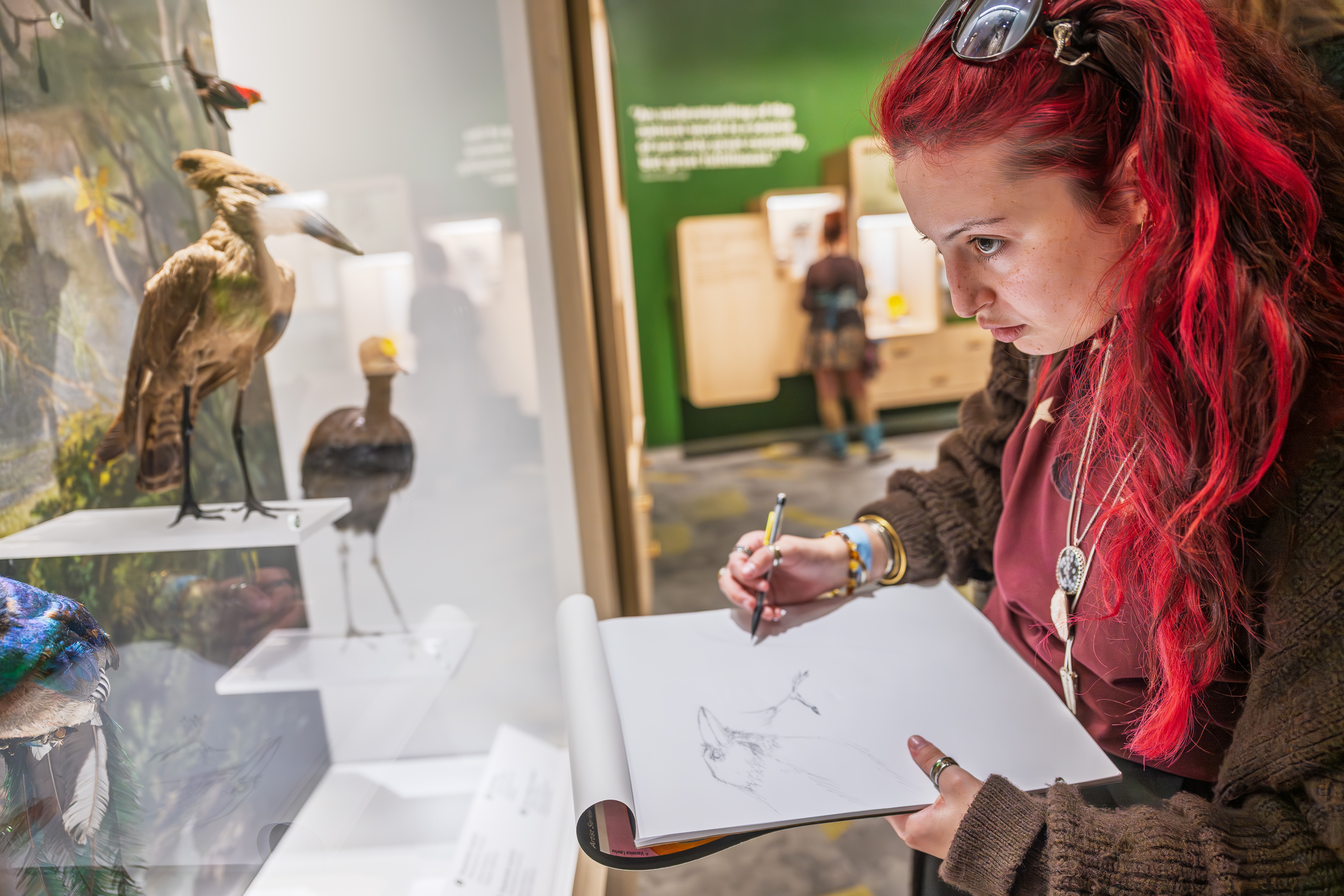 Fashion student drawing at the Cleveland Museum of Natural History