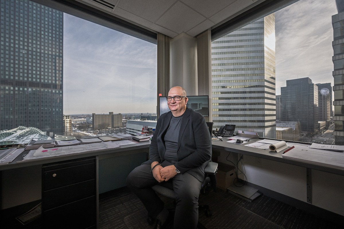 Vlad Novakovic sitting in his office at Perspectus in downtown Cleveland