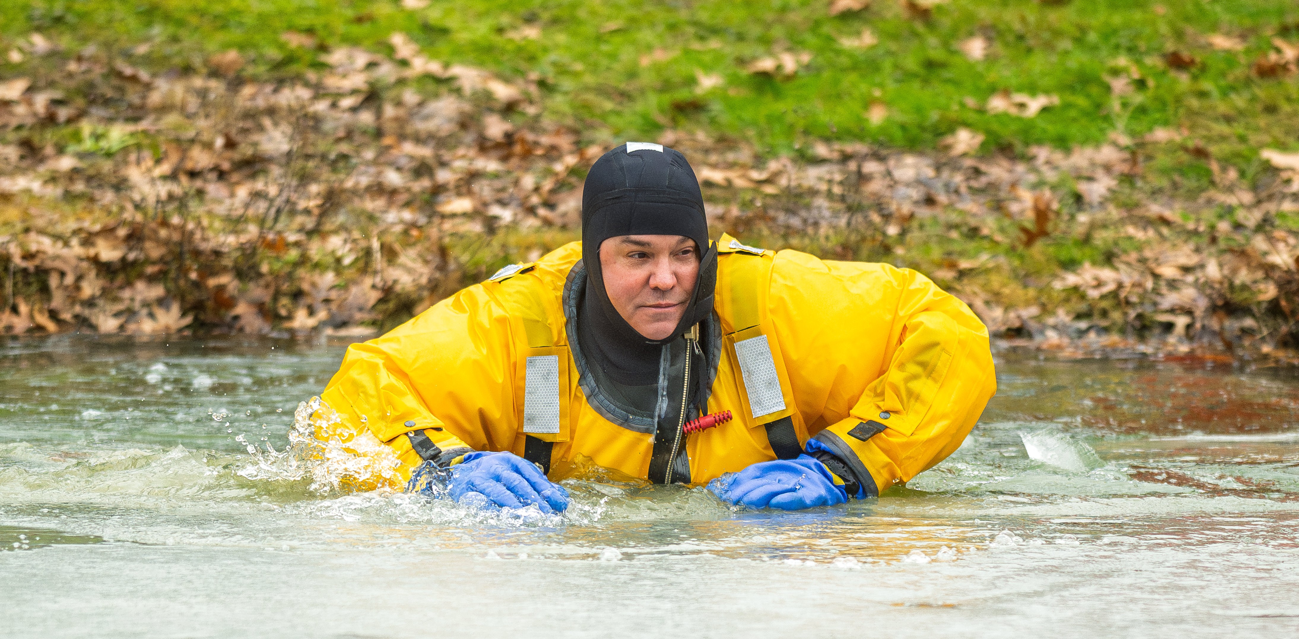 William Kalkhoff at a Portage County Water Rescue Team training exercise in Edinburg, Ohio