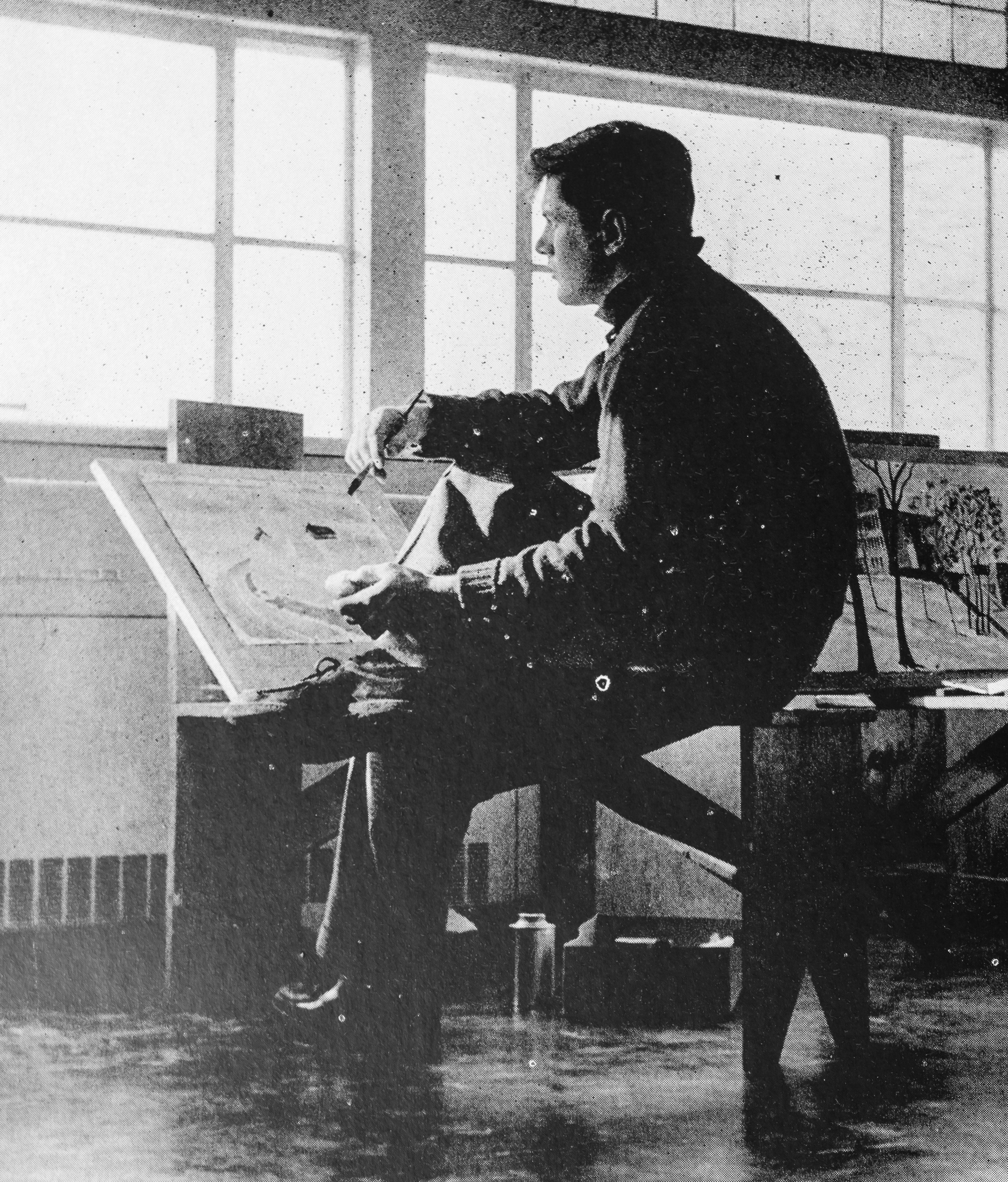 Student painting in the new art building in 1951