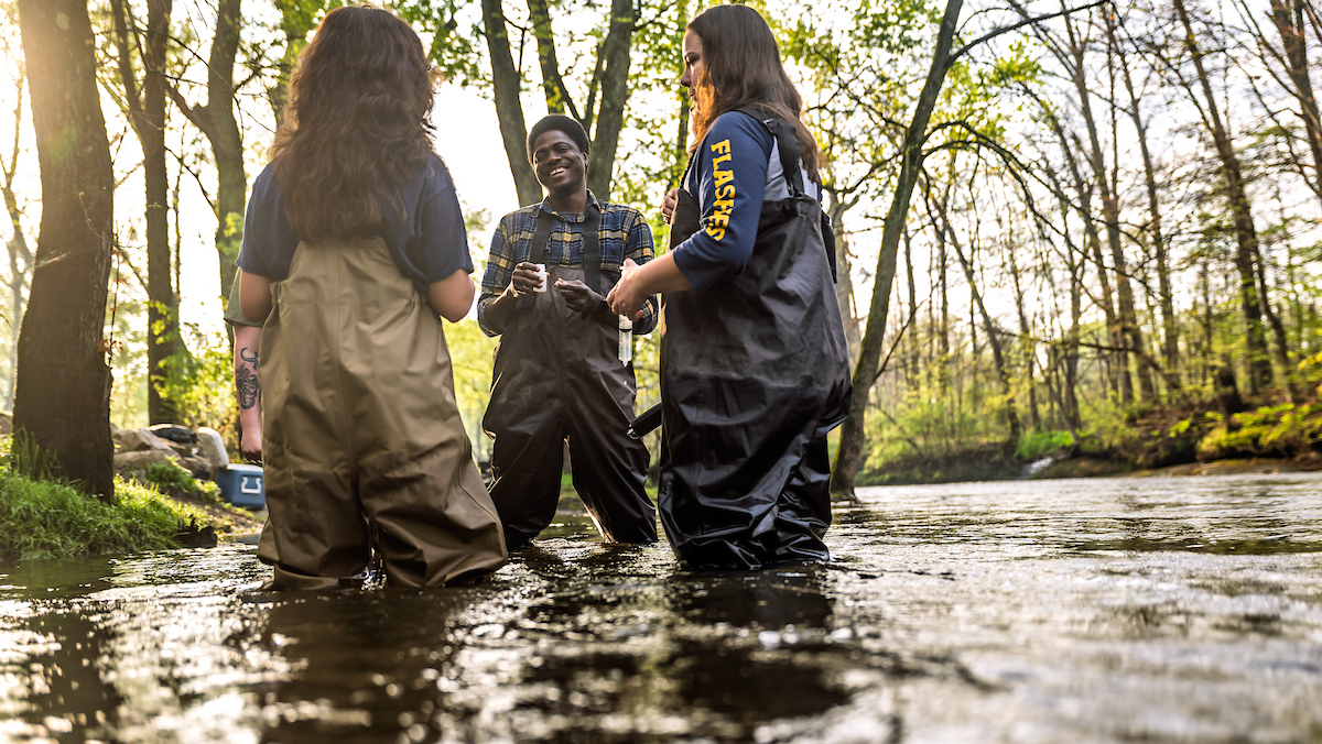 Students working on river data