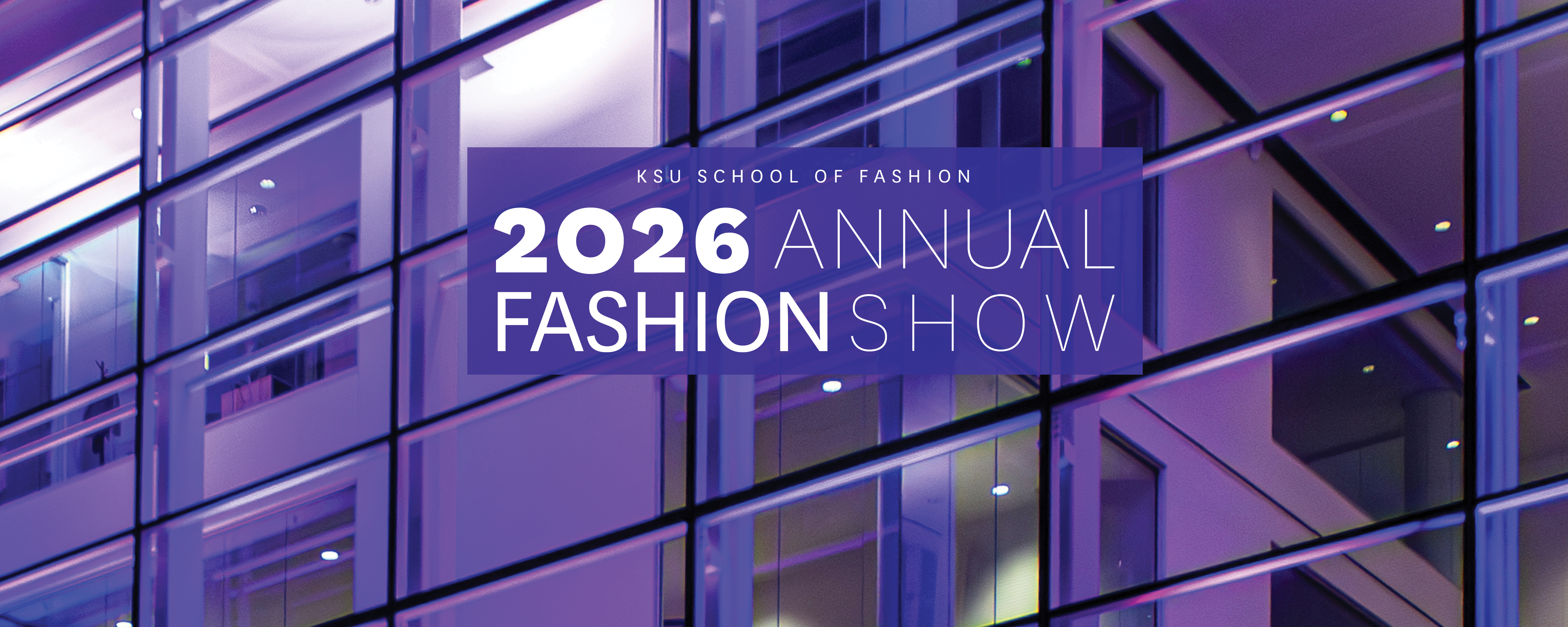 Purple building background with fashion show logo