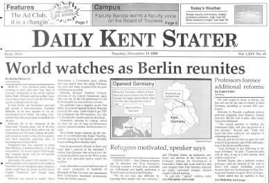 1989 issue of the Daily ��������r chronicles the fall of the Berlin Wall