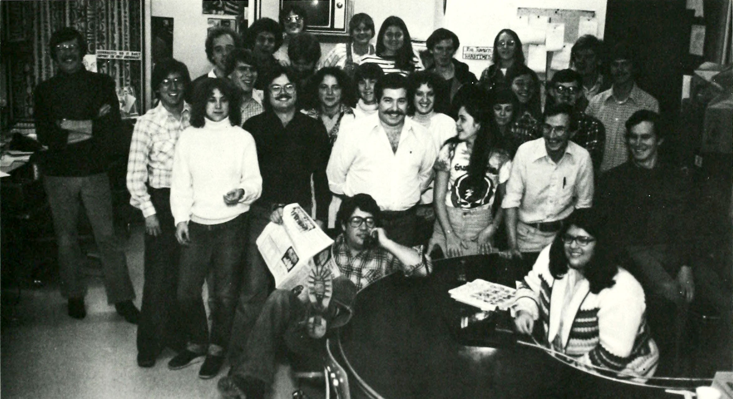 Connie Schultz with Kent Stater staff in 1979