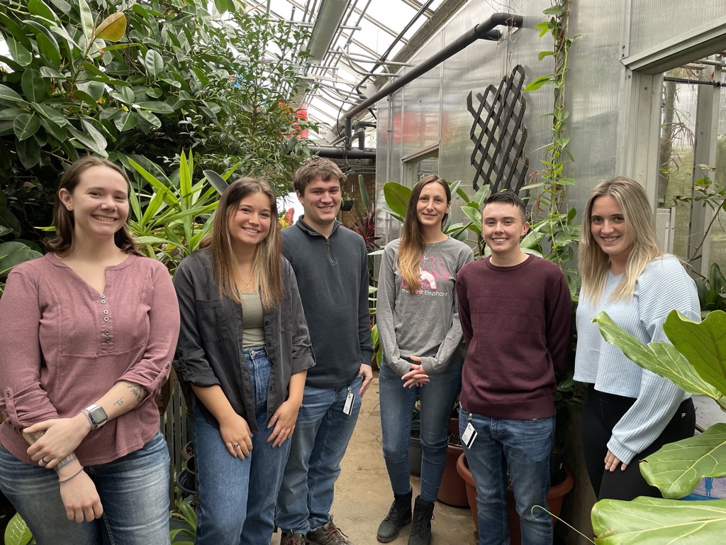 Caldwell's Neuroendocrinology and Behavior Lab Group pose for a photo in Cunningham Hall 