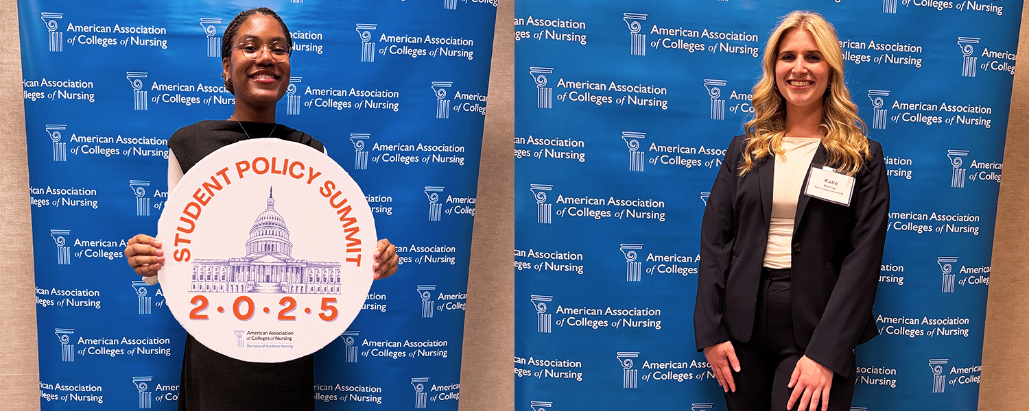 Trinity Rudolph (left) and Katie Murray (right) participated in the American Association of College of Nursing (AACN) Student Policy Summit in Washington, DC, in April 2025.