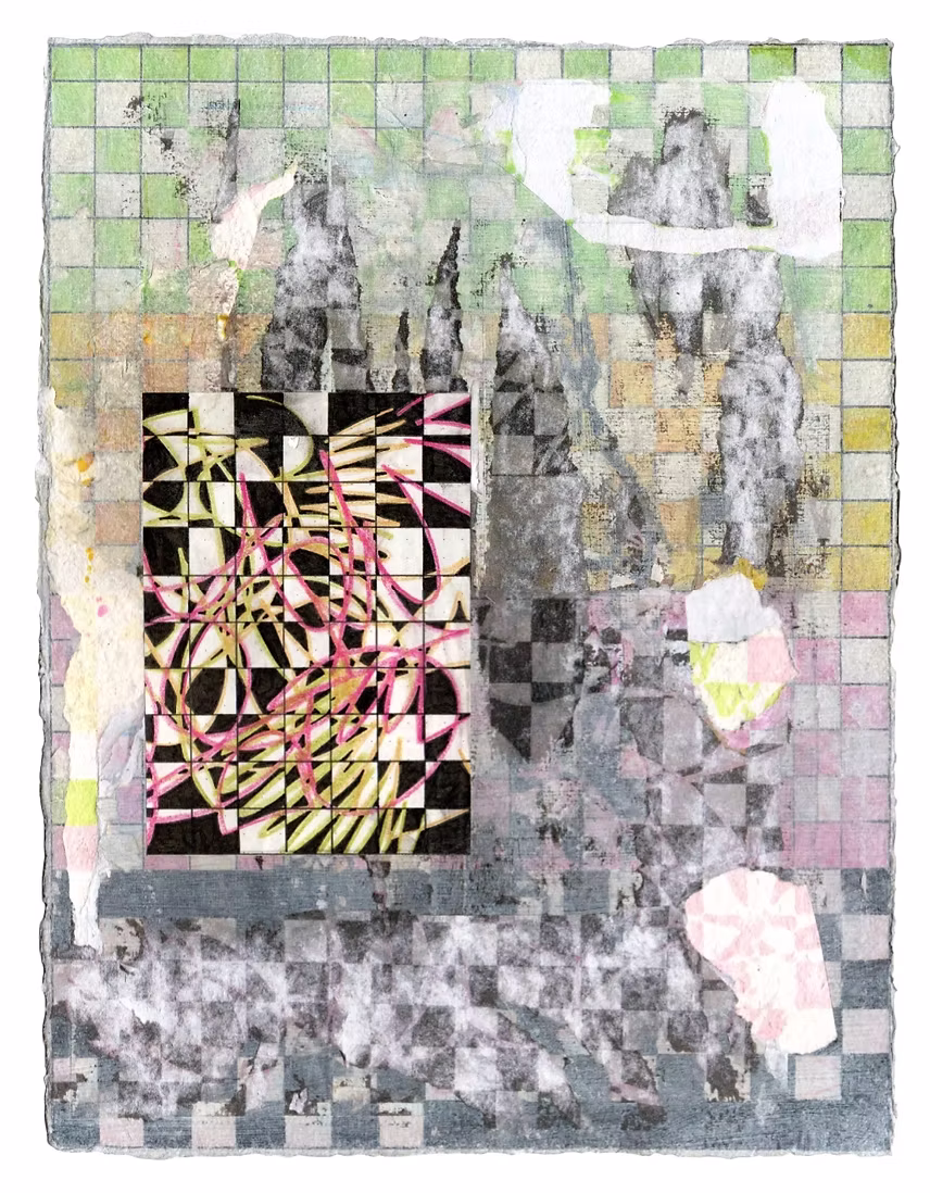 abstract painting with various colors and geometric shapes