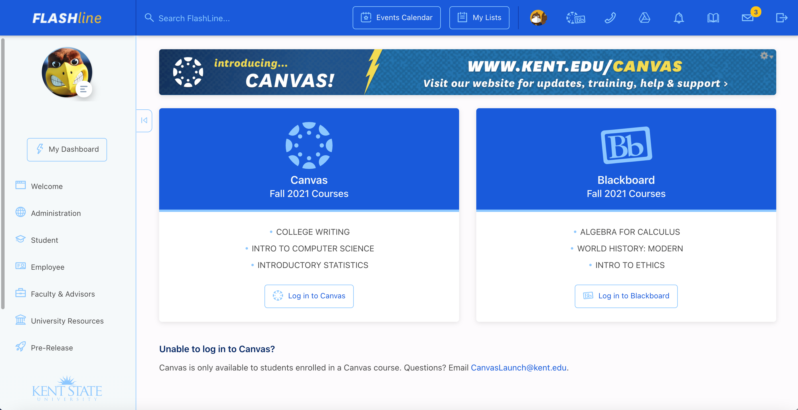 Blackboard and Canvas screenshot in Flashline
