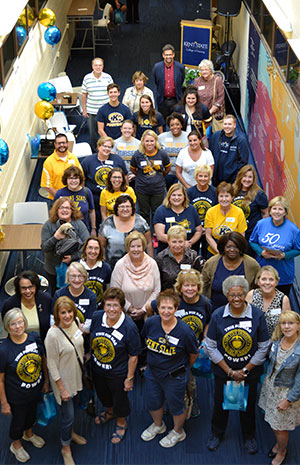 College of Nursing 50th anniversary celebration photo of alumni, students, staff