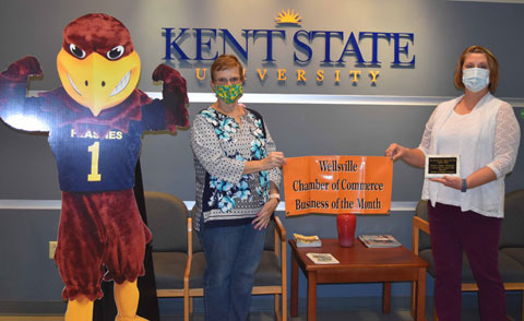 Chamber President Sheryl Gibson (left) made the presentation to Dr. Susan Rossi, assistant dean of the East Liverpool Campus Chamber President Sheryl Gibson (left) made the presentation to Dr. Susan Rossi, assistant dean of the East Liverpool Campus