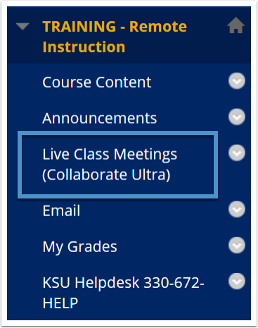 Collaborate Ultra course menu link
