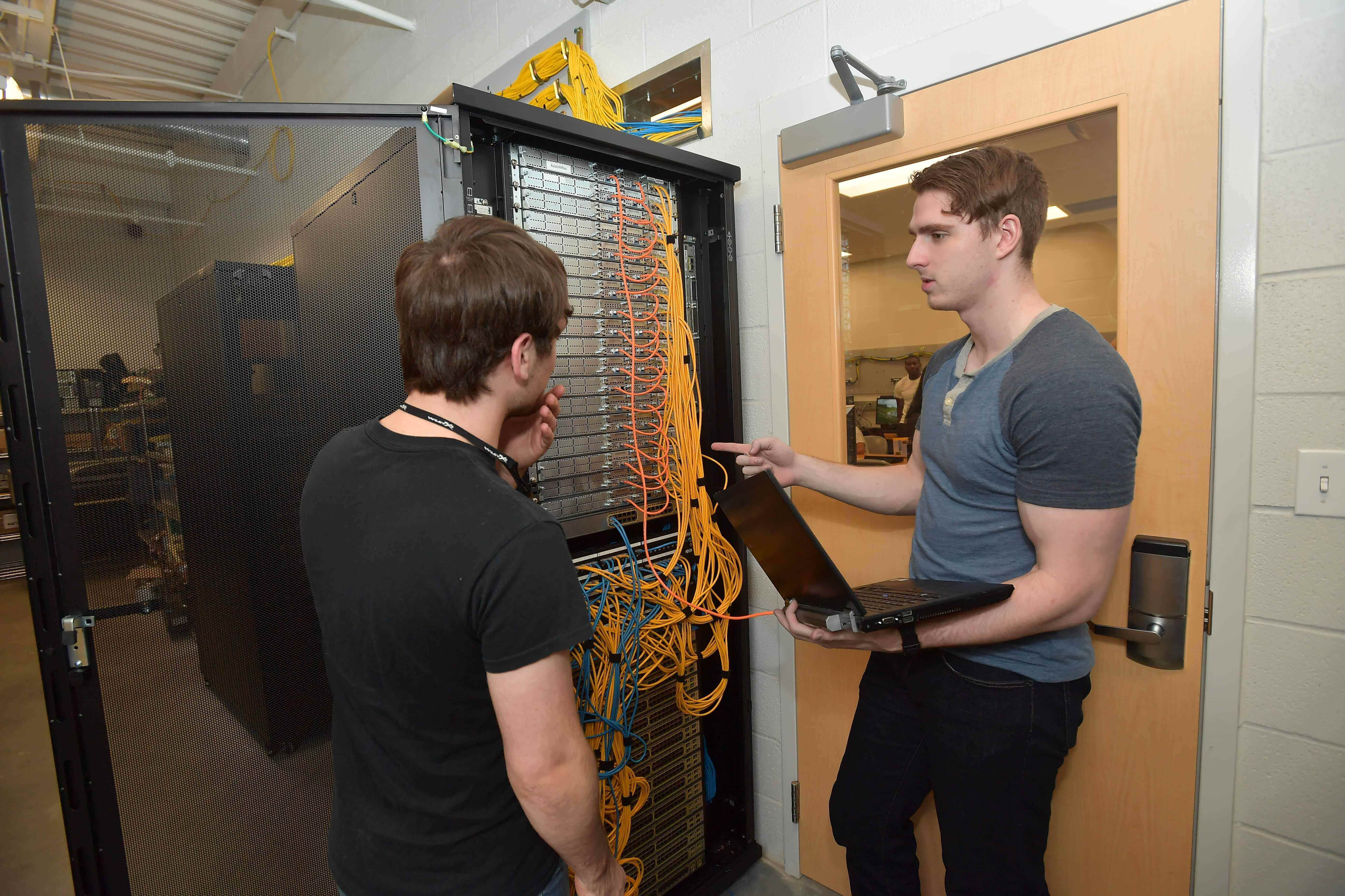 students using a data tower