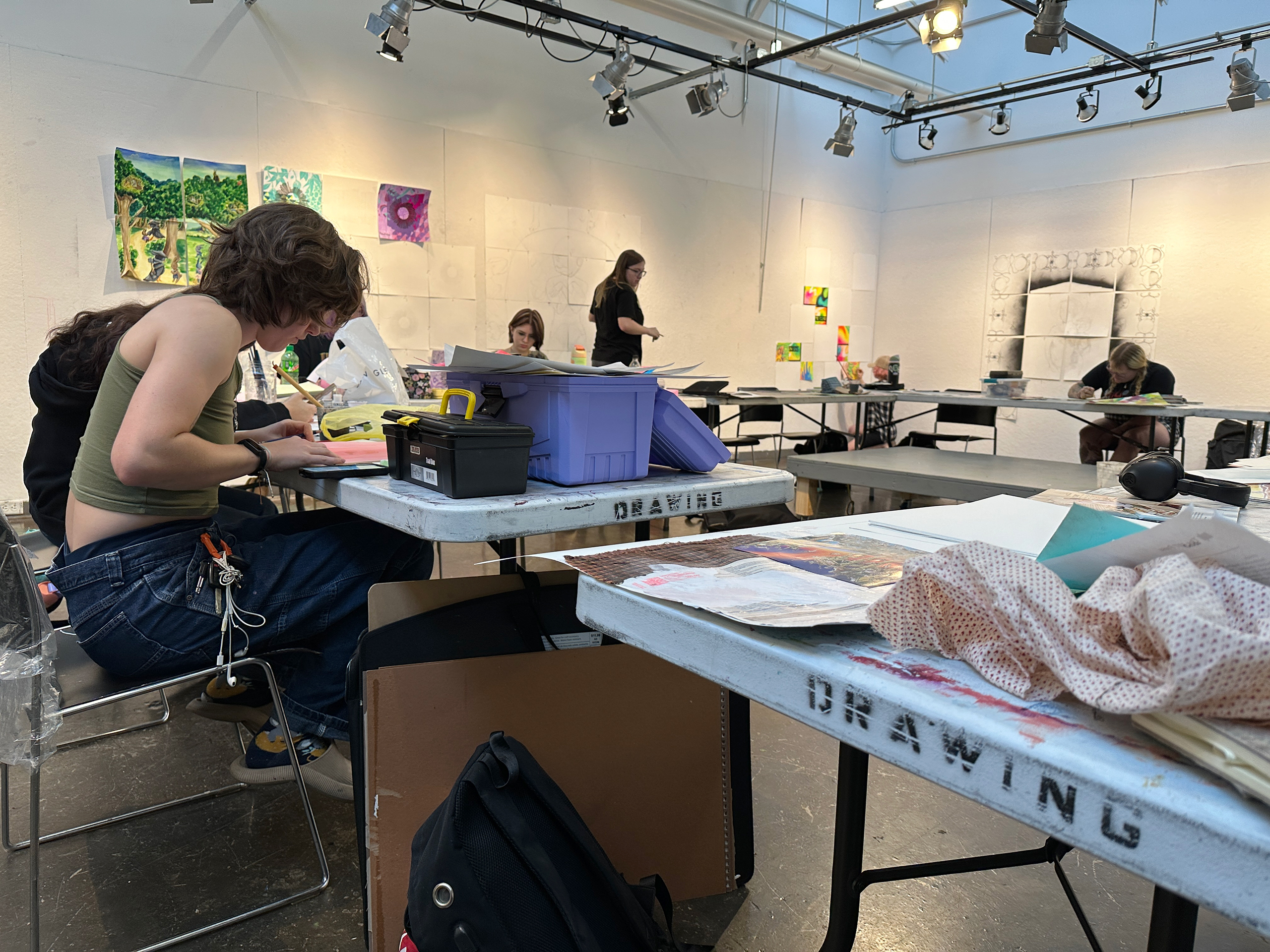 Classroom of drawing students