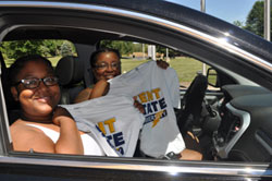 Showing off their t-shirts in Salem