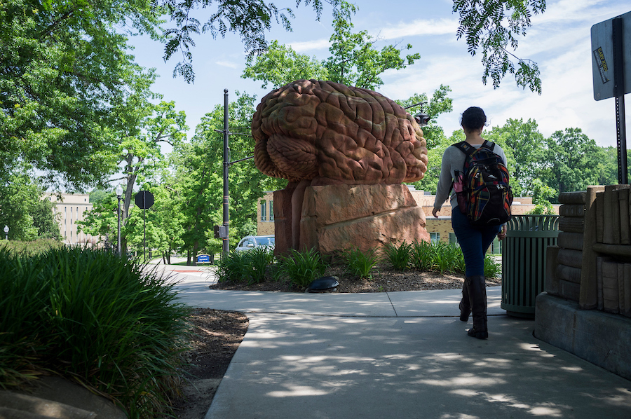 student walking on campus
