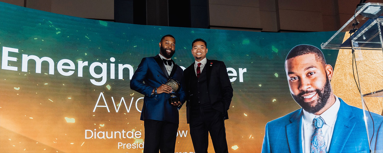 Diauntae Morrow called to the stage to accept the 2025 Emerging Leader Award at the NAAIA Conference.