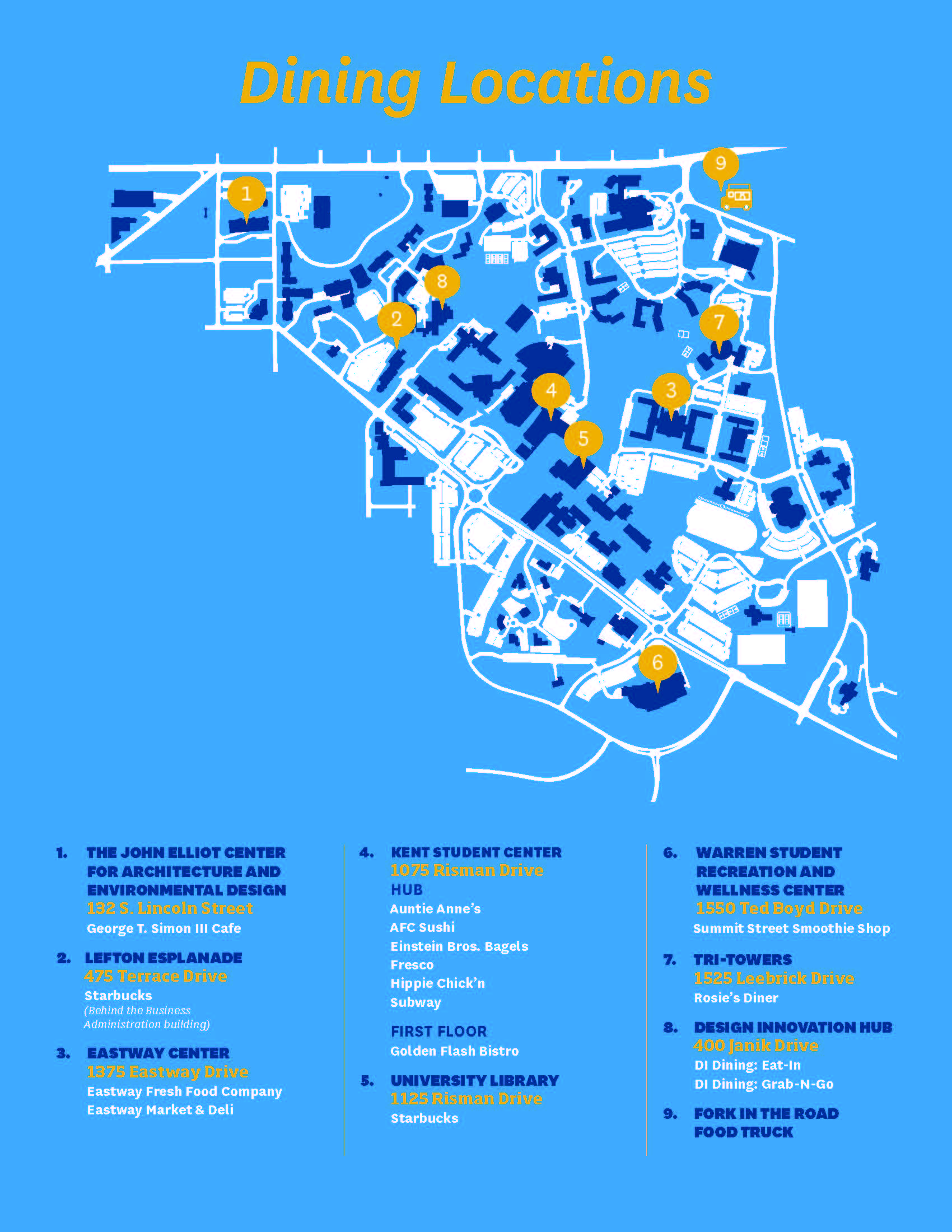 University Dining Locations Map Kent State University