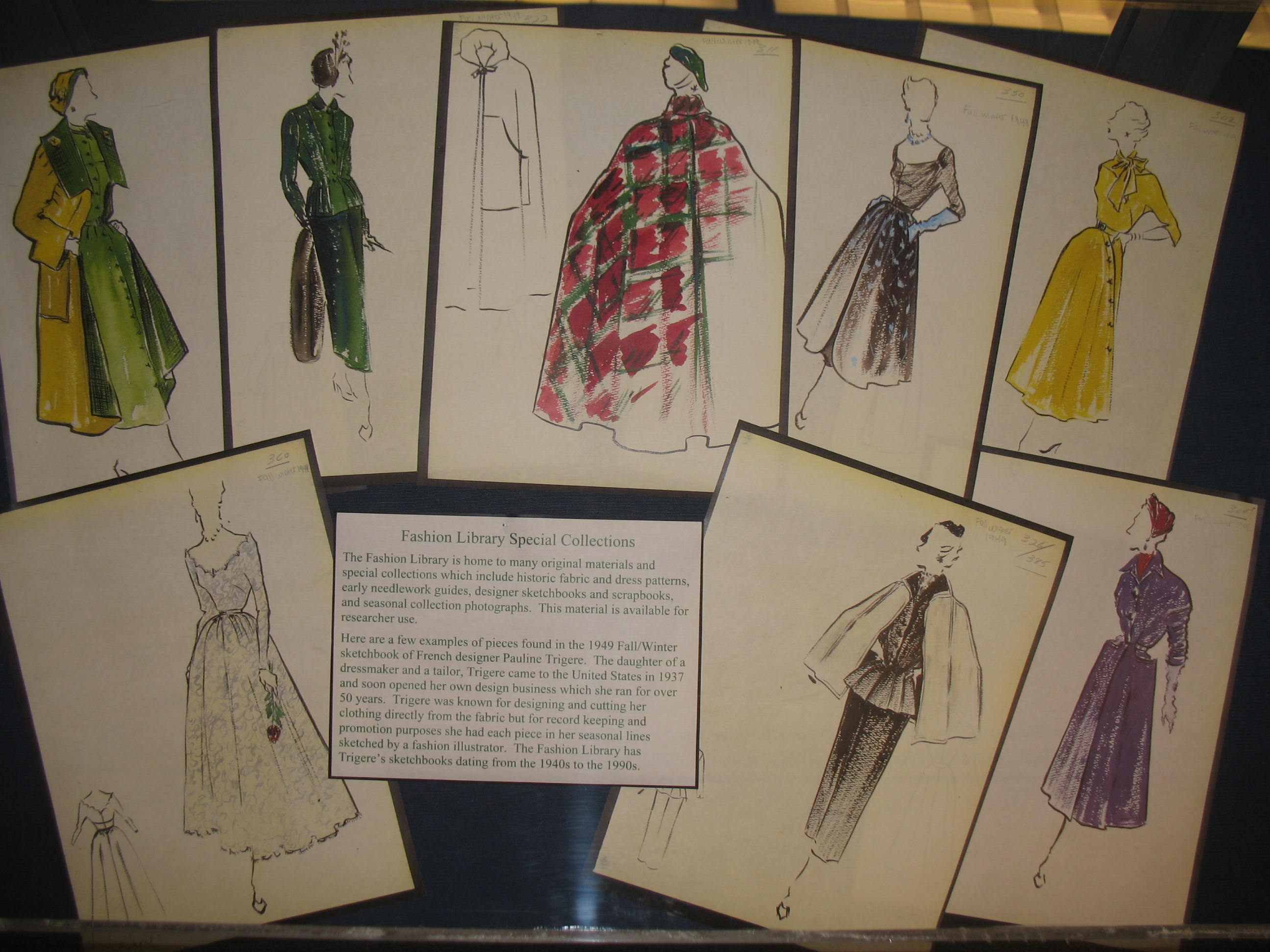 Sketches from the collection of fashion designer Pauline Trigere. Sketches from the collection of fashion designer Pauline Trigere.