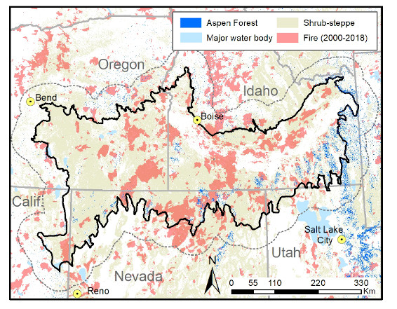 Map showing aspen stands in the Great Basin