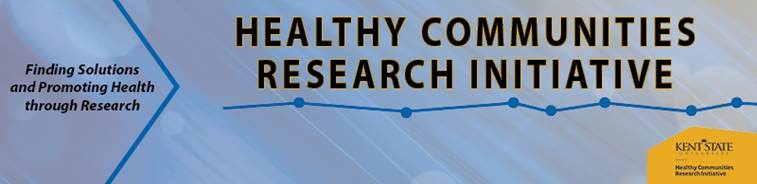 Banner logo for Healthy Communities Research Initiative that also says finding solutions and promoting health through research