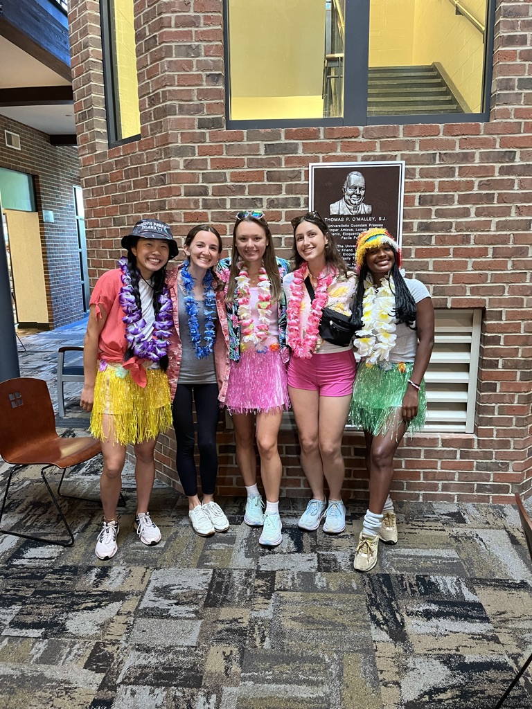 Hannah Fender had an internship at the summer treatment program, a Cleveland Clinic summmer camp for children with ADHD, held at John Caroll University. She is pictured here with the other counselors from my group during "theme week" celebrating "Maui Monday."