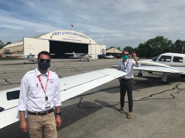 First day back to flying at Kent State University Airport: Eric Eiremann, (left to right) Aaron Hooper, and Mike Fuzer First day back to flying at Kent State University Airport: Eric Eiremann, (left to right) Aaron Hooper, and Mike Fuzer