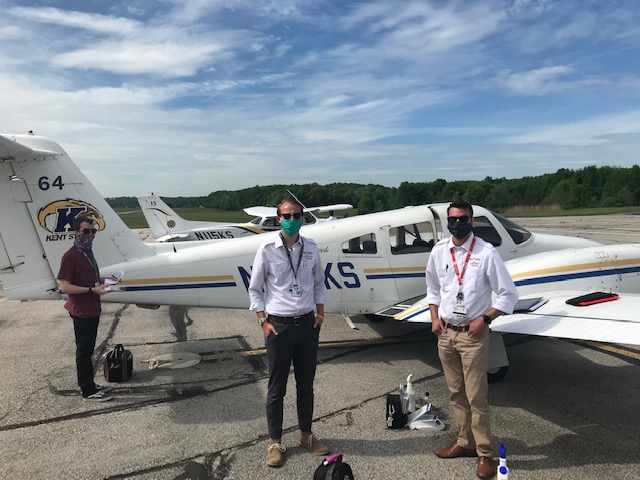 First day back to flying at Kent State University Airport: Eric Eiremann, (left to right) Aaron Hooper, and Mike Fuzer First day back to flying at Kent State University Airport: Eric Eiremann, (left to right) Aaron Hooper, and Mike Fuzer