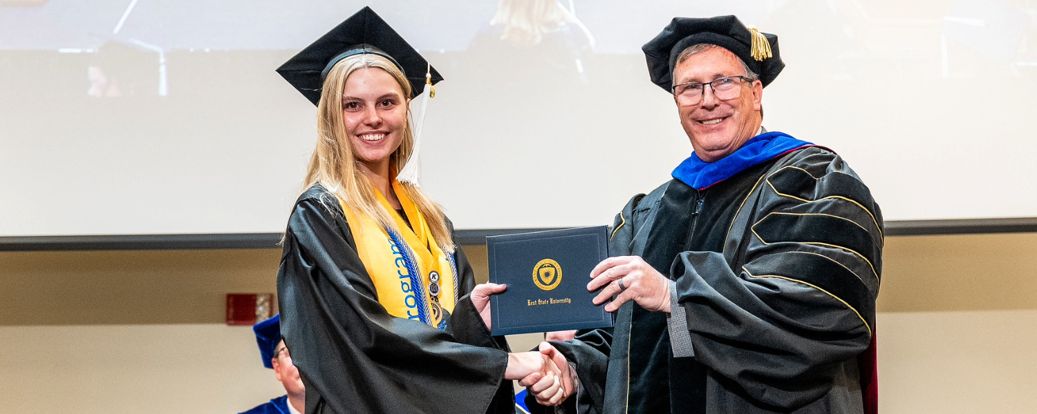 2026 graduate Kendall Myers with Dean James Hannon, Ph.D.