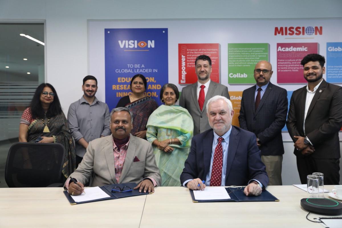 Signing an agreement with Bennett University in India