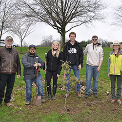 Observing Arbor Day on the Salem Campus were (from left) John Majernik, Augustin Holman, Alicia Costello, Brennan McGuire, Owen Conway and Sarah Eichler.