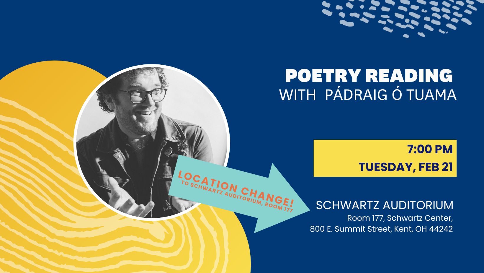 Poetry Reading, Featuring Charles Malone & Jessica Jewell. 7:00 PM, Thursday, April 13. Murphy Auditorium, 2nd floor in Rockwell Hall