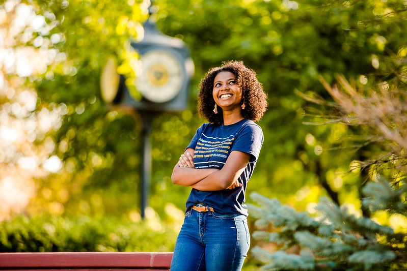 Student standing on campus