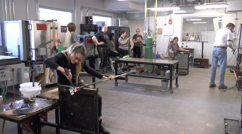 Students Work with Glass During Class in the Hot Shop