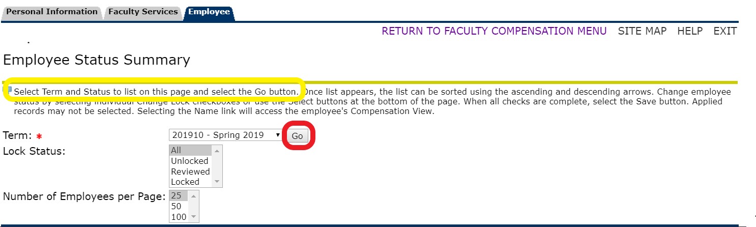 Step 4 Select Term and Status Screen Shot