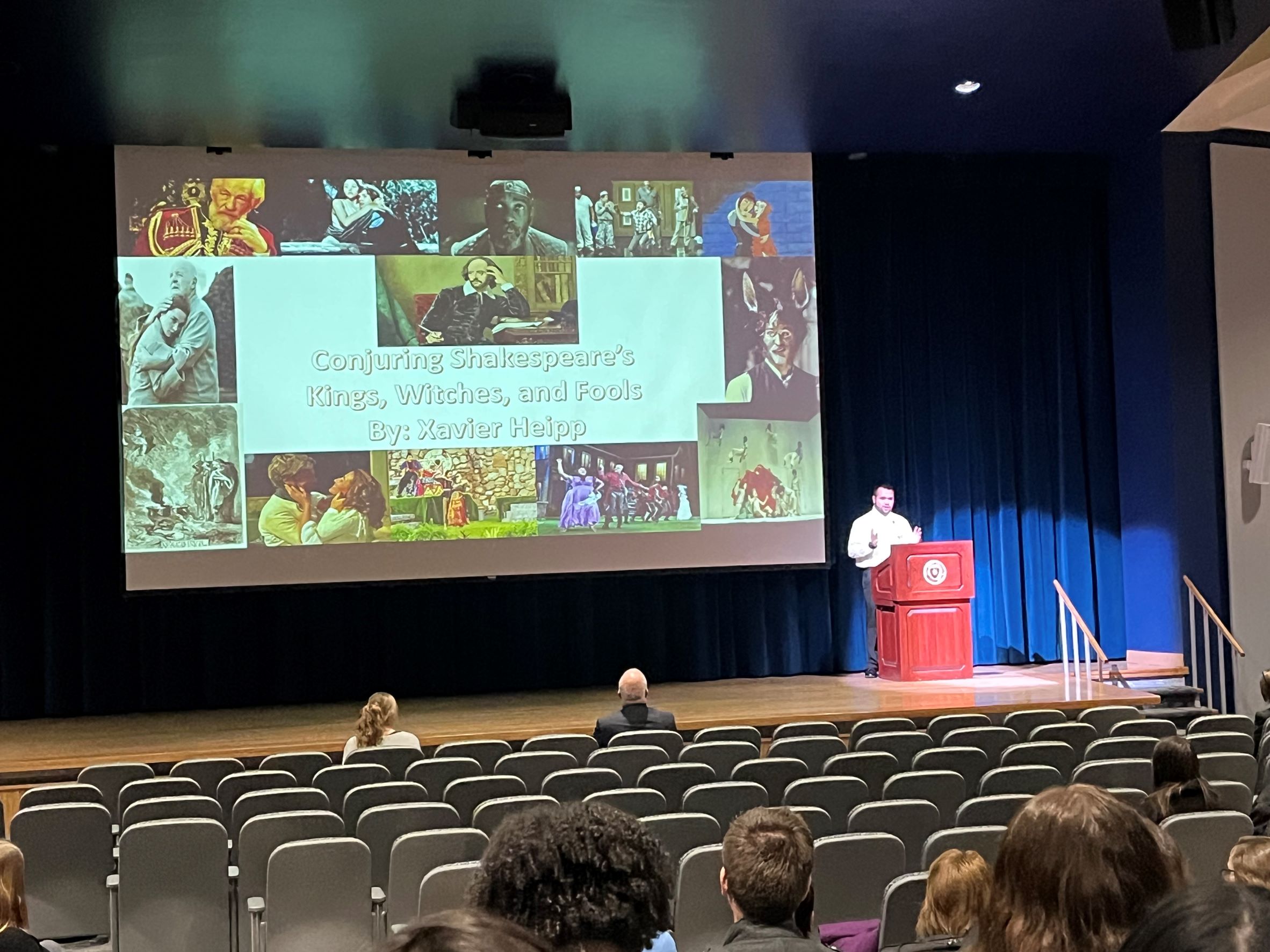 Xavier Heipp, senior theater major, gave his Sure presentation Conjuring Up Shakespeare's Kings, Witches and Fools.
