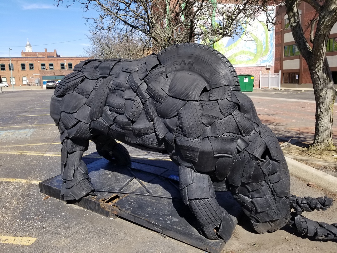 Steel and Tire Rhino Sculpture