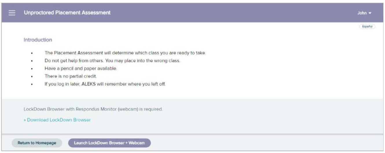 Taking the ALEKS Placement Reassessment with Respondus LockDown Browser