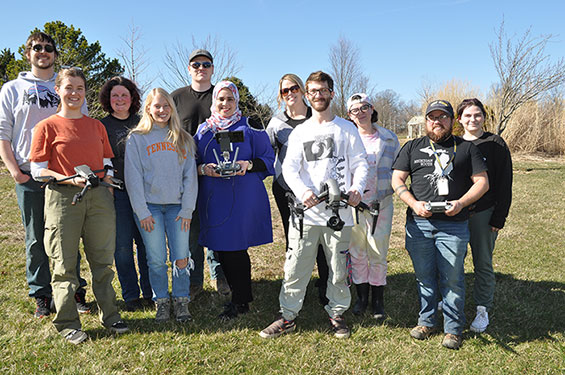 The class learning to use drones for horticulture need